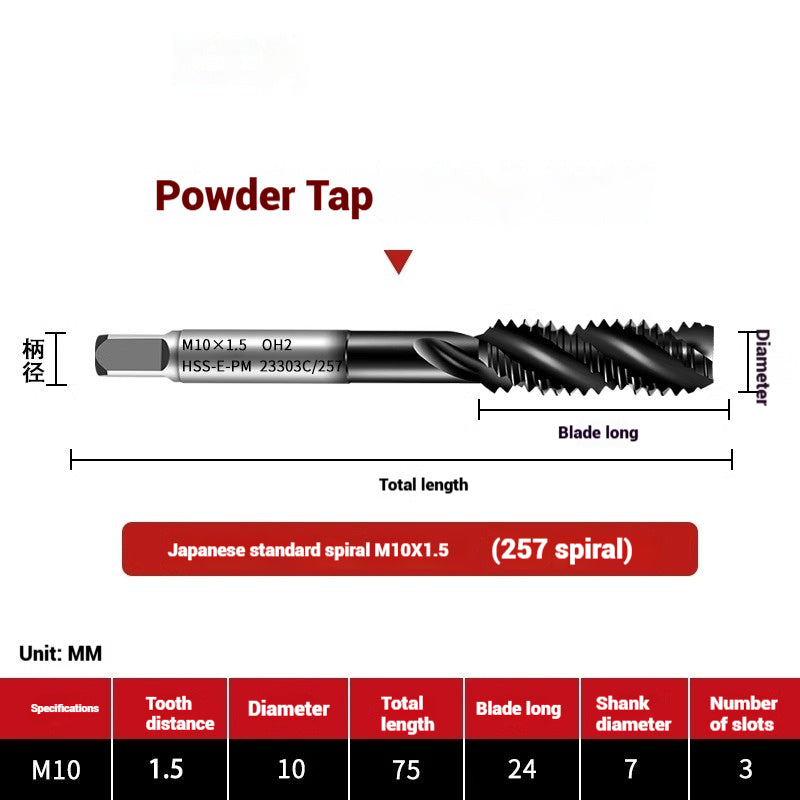 1101-OST High Speed Steel Powder Tap Japanese Standard Apex Screw Point Spiral Powder Metallurgy Tapping Coated Tap Shandong Denso Pricision Tools Co.,Ltd.